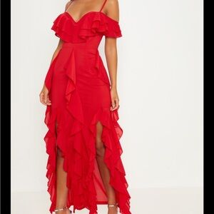 PLT Red Off the Shoulder Red Maxi Dress